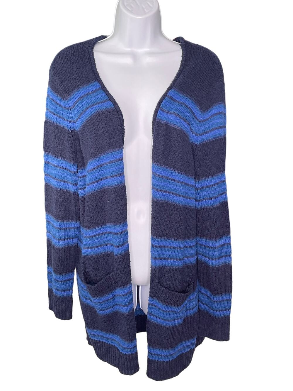 GAP Open Front Cardigan Blue Stripe Long Sleeve Medium